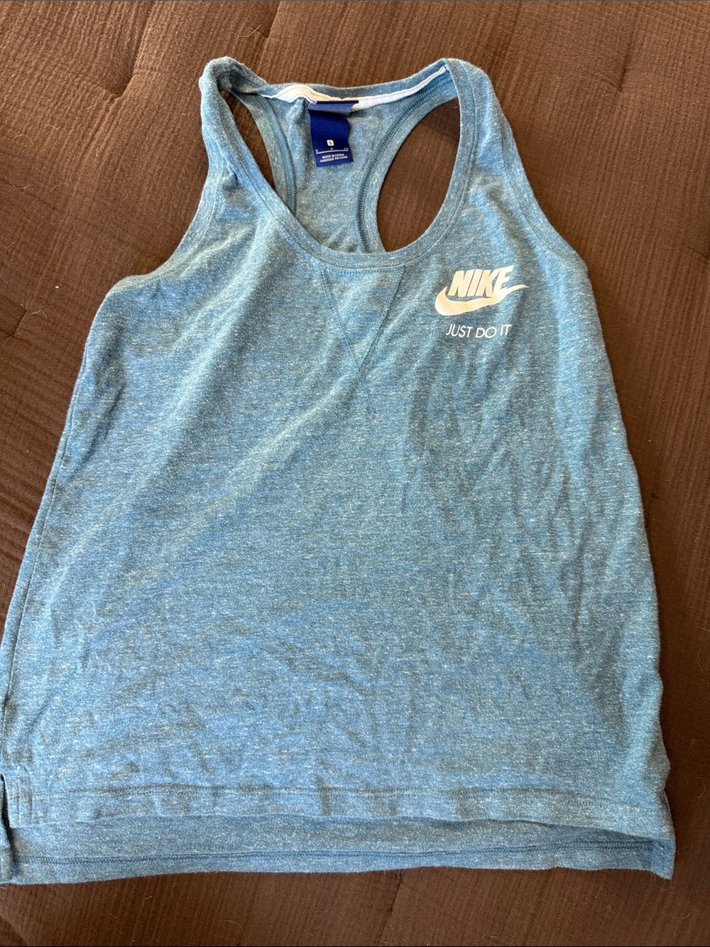 Nike Light Blue Heather Racerback Tank with White Swoosh